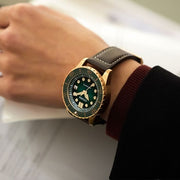 Citizen Mechanical Automatic Green Dial Brown Leather Strap Watch for Men - NJ0173-18X