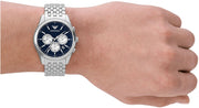 Emporio Armani Antonio Chronograph Blue Dial Silver Steel Strap Watch for Men - AR11582
