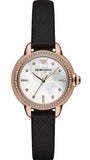 Emporio Armani Mia Mother of Pearl Dial Black Leather Strap Watch for Women - AR11598