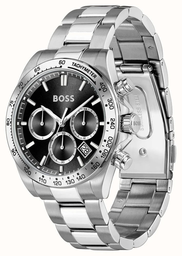 Hero Watch Hugo Boss Hero 2.0 Chronograph Black Dial Silver Steel Strap Watch for ...