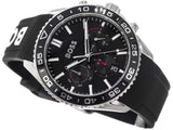 Hugo Boss Runner Chronograph Black Dial Black Silicone Strap Watch for Men - 1514141