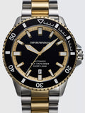 Emporio Armani Sea Explorer Black Dial Two Tone Steel Strap Watch for Men - AR60089