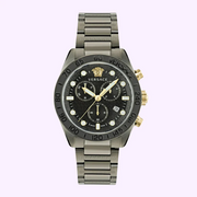 Versace Greca Dome Chronograph Black Dial Grey Steel Strap Watch for Men - VE6K00623