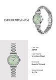 Emporio Armani Gianni T Bar Green Dial Silver Steel Strap Watch for Women - AR11667