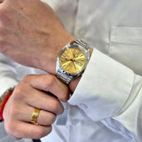 Seiko 5 Sports Automatic Gold Dial Silver Steel Strap Watch for Men - SRPL59K1