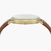 Emporio Armani Minimalist Quartz Gold Dial Brown Leather Strap Watch for Men - AR11610