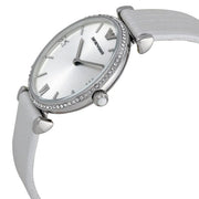 Emporio Armani Gianni T-Bar Silver Dial White Leather Strap Watch for Women - AR1680