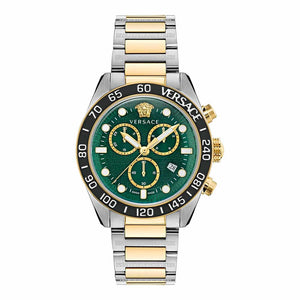 Versace Greca Dome Chronograph Green Dial Two Tone Steel Strap Watch for Men - VE6K00423