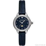 Emporio Armani Mia Moonphase Blue Dial Blue Leather Strap Watch for Women - AR11629