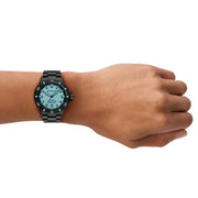 Emporio Armani Sea Explorer Turquoise Blue Dial Black Steel Strap Watch for Men - AR60084