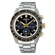 Seiko Prospex Speedtimer Solar Chronograph Black Dial Silver Steel Strap Watch for Men - SSC941
