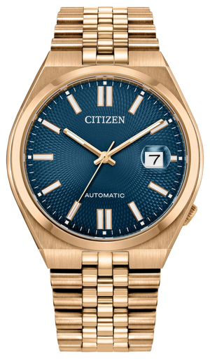Citizen Tsuyosa 60 Automatic Blue Dial Rose Gold Steel Strap Watch for Men - NK0023-57L