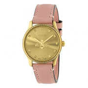 Gucci G Timeless Gold Dial Pink Leather Strap Watch for Women - YA1265041