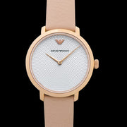 Emporio Armani Modern Silver Dial Pink Leather Strap Watch for Women - AR11160