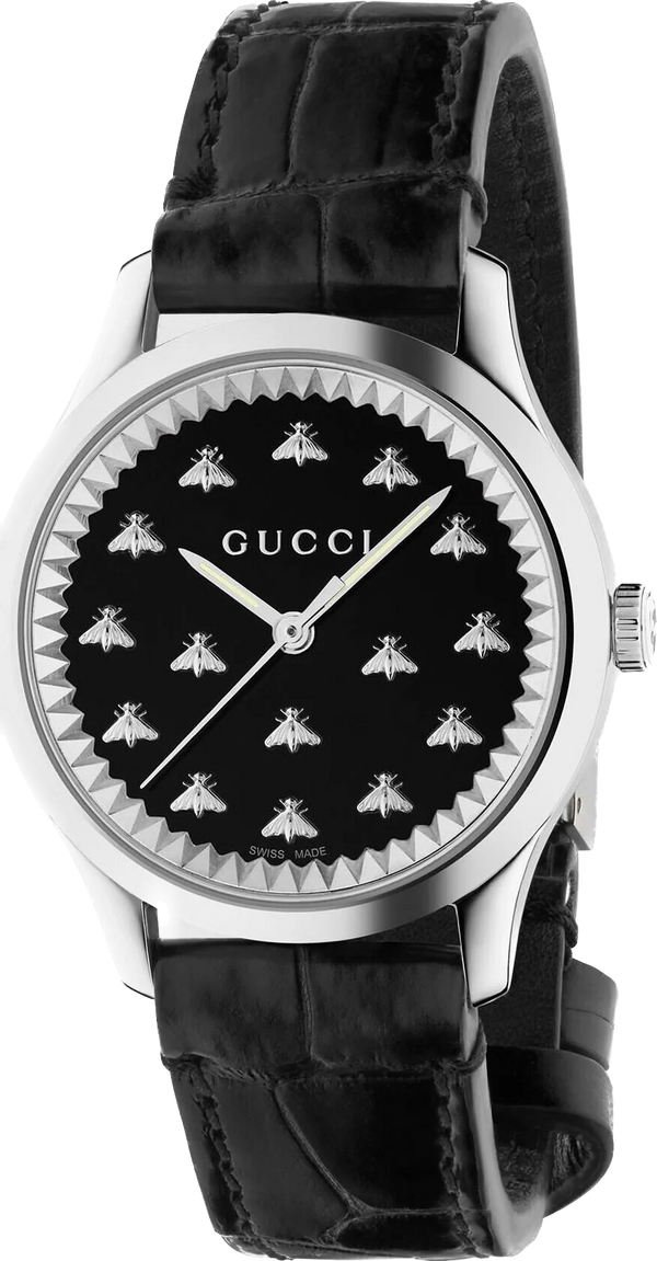 Gucci G Timeless Black Dial Black Leather Strap Watch for Women - YA1265055