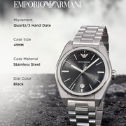 Emporio Armani Frederico Analog Black Dial Silver Steel Strap Watch for Men - AR11622