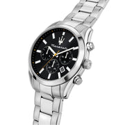 Maserati Attrazione Chronograph Black Dial Silver Steel Strap Watch for Men - R8853151010