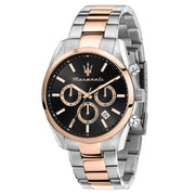 Maserati Attrazione Chronograph Black Dial Two Tone Steel Strap Watch for Men - R8853151002