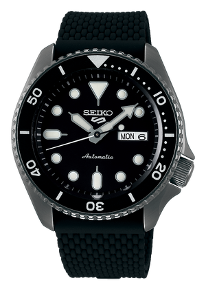 Seiko 5 Sports SKX Series Automatic Black Dial Black Silicone Strap Watch for Men - SRPD65K2