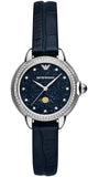 Emporio Armani Mia Moonphase Blue Dial Blue Leather Strap Watch for Women - AR11629