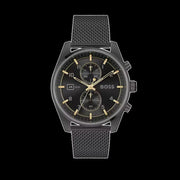 Hugo Boss Skytraveller Chronograph Black Dial Black Mesh Strap Watch for Men - 1514150