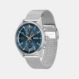 Hugo Boss Skytraveller Chronograph Blue Dial Silver Mesh Strap Watch for Men - 1514149