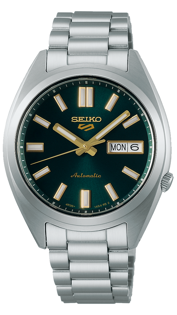 Seiko 5 Sports Automatic Green Dial Silver Steel Strap Watch for Men - SRPL57K1