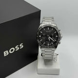 Hugo Boss Strike Chronograph Black Dial Silver Steel Strap Watch for Men - 1514290