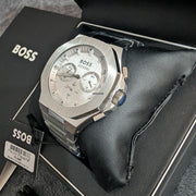 Hugo Boss Taper Chronograph White Dial Silver Steel Strap Watch for Men - 1514087