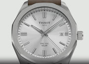 Tissot PRC 100 Solar Quartz Silver Dial Brown Leather Strap Watch for Men - T151.422.16.031.00