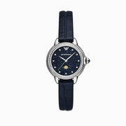 Emporio Armani Mia Moonphase Blue Dial Blue Leather Strap Watch for Women - AR11629
