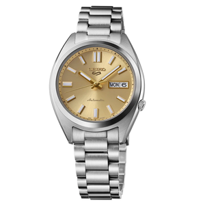 Seiko 5 Sports Automatic Gold Dial Silver Steel Strap Watch for Men - SRPL59K1