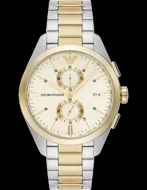 Emporio Armani Elegant Chronograph Cream Dial Two Tone Steel Strap Watch for Men - AR11605