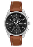 Hugo Boss Skytraveller Chronograph Black Dial Blue Leather Strap Watch for Men - 1514161