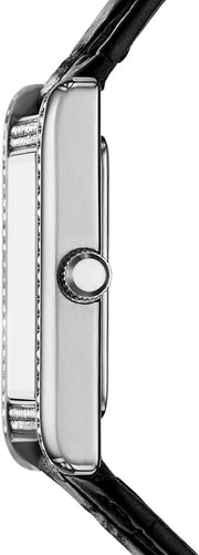 Emporio Armani Two Hand Crystals Silver Dial Black Leather Strap Watch for Women - AR11623