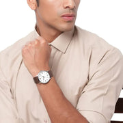 Emporio Armani Kappa Silver Dial Brown Leather Strap Watch for Men - AR11173