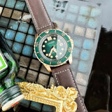 Citizen Mechanical Automatic Green Dial Brown Leather Strap Watch for Men - NJ0173-18X