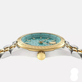 Versace V-Code Analog Turquoise Dial Two Tone Steel Strap Watch for Women - VE8I00524