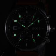 Hugo Boss Skytraveller Chronograph Black Dial Blue Leather Strap Watch for Men - 1514161