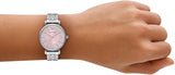 Emporio Armani Gianni T-Bar Pink Dial Silver Steel Strap Watch for Women - AR11686