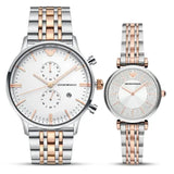 Emporio Armani Gianni T Bar Silver Dial Two Tone Steel Strap Watch for Women - AR11537