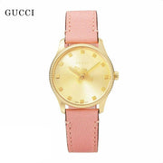 Gucci G Timeless Gold Dial Pink Leather Strap Watch for Women - YA1265041