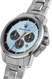 Maserati Successo Chronograph Ice Blue Dial Silver Steel Strap Watch for Men - R8873621044