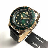 Citizen Mechanical Automatic Green Dial Brown Leather Strap Watch for Men - NJ0173-18X