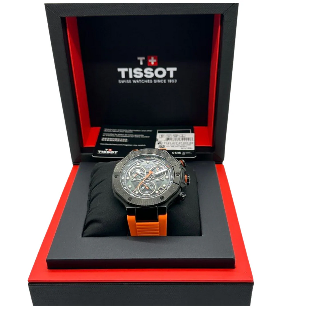 Tissot T Race Chronograph Black Dial Orange Rubber Strap Watch for Men - T141.417.37.051.02