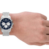 Emporio Armani Antonio Chronograph Blue Dial Silver Steel Strap Watch for Men - AR11582
