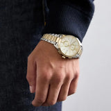 Emporio Armani Elegant Chronograph Cream Dial Two Tone Steel Strap Watch for Men - AR11605