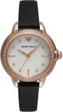 Emporio Armani Mia Mother of Pearl Dial Black Leather Strap Watch for Women - AR11598