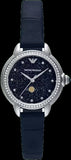Emporio Armani Mia Moonphase Blue Dial Blue Leather Strap Watch for Women - AR11629