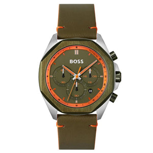 Hugo Boss Cloud Chronograph Olive Green Dial Green Leather Strap Watch for Men - 1514018